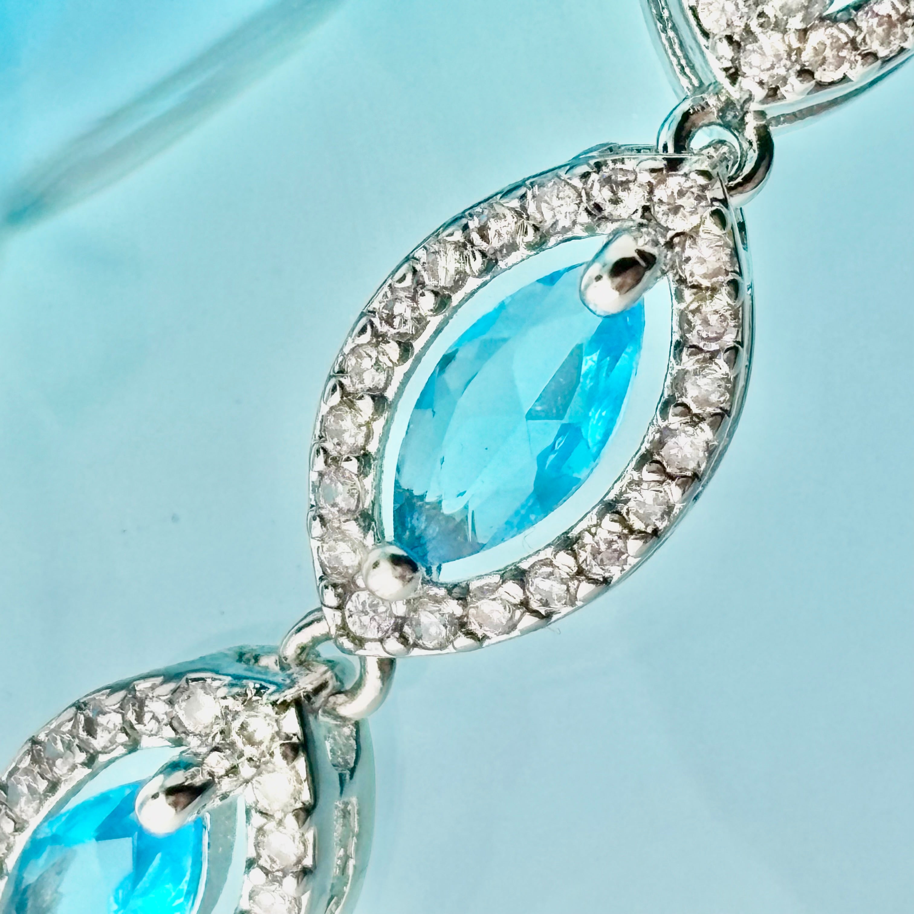 Aquamarine Blue Marquise Halo Tennis Bracelet with Box Clasp