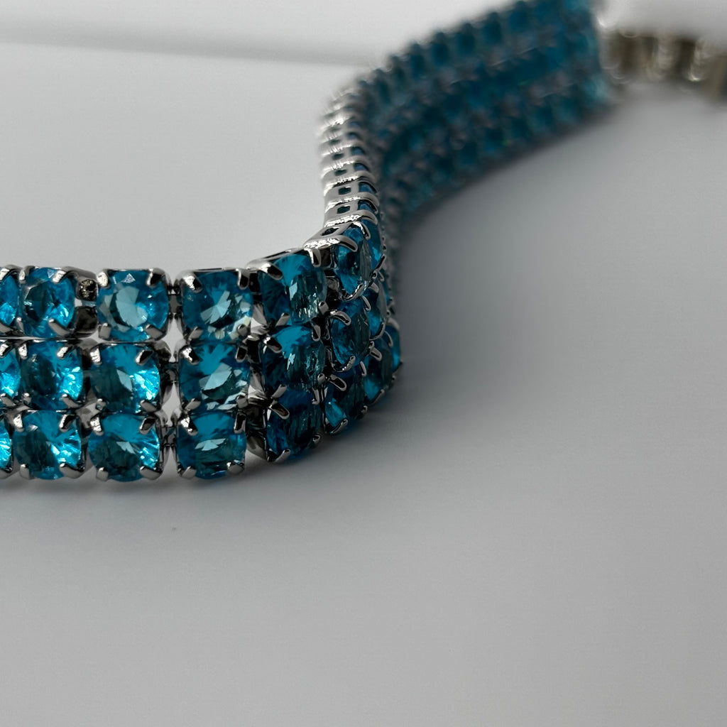 Aquamarine Blue Triple-Row Round-Cut Tennis Bracelet