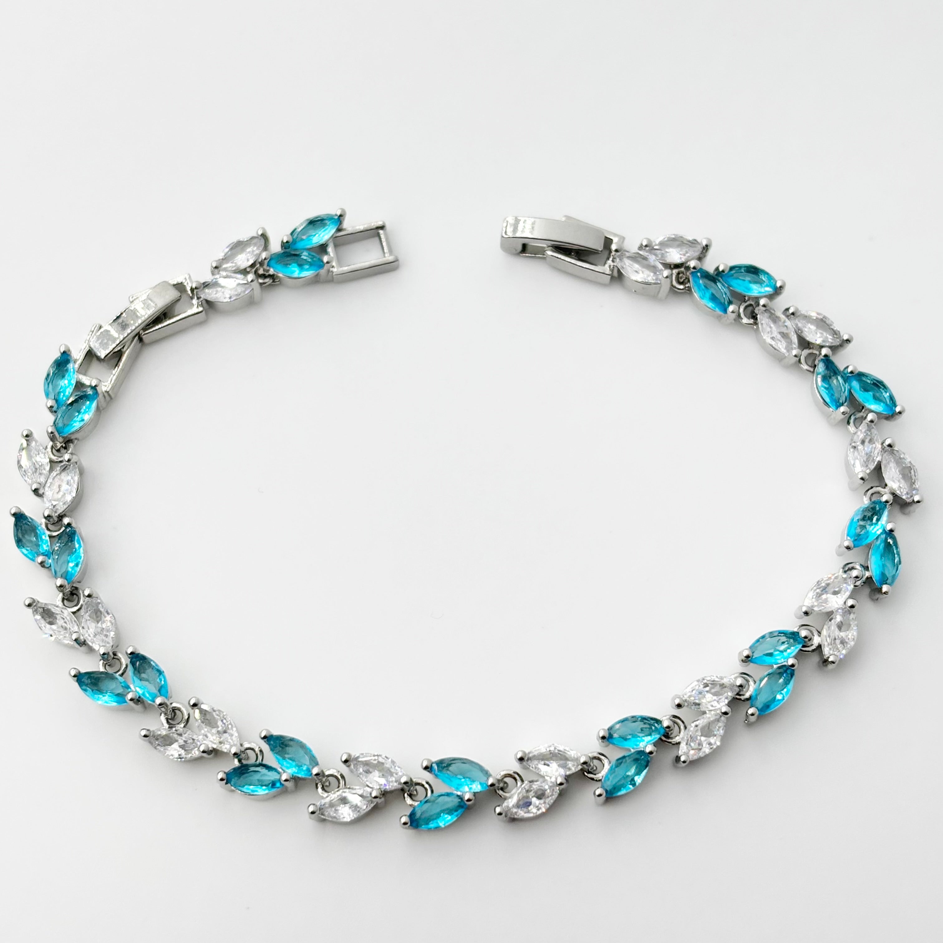 Aquamarine Blue Floral Tennis Bracelet with Marquise Cubic Zirconia