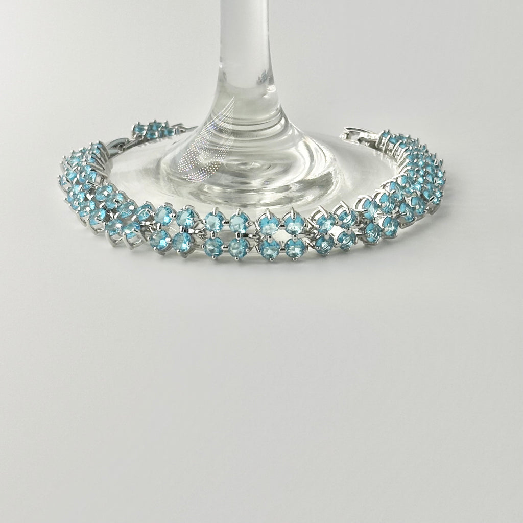 Aquamarine Blue Round-Cut Double-Row Tennis Bracelet
