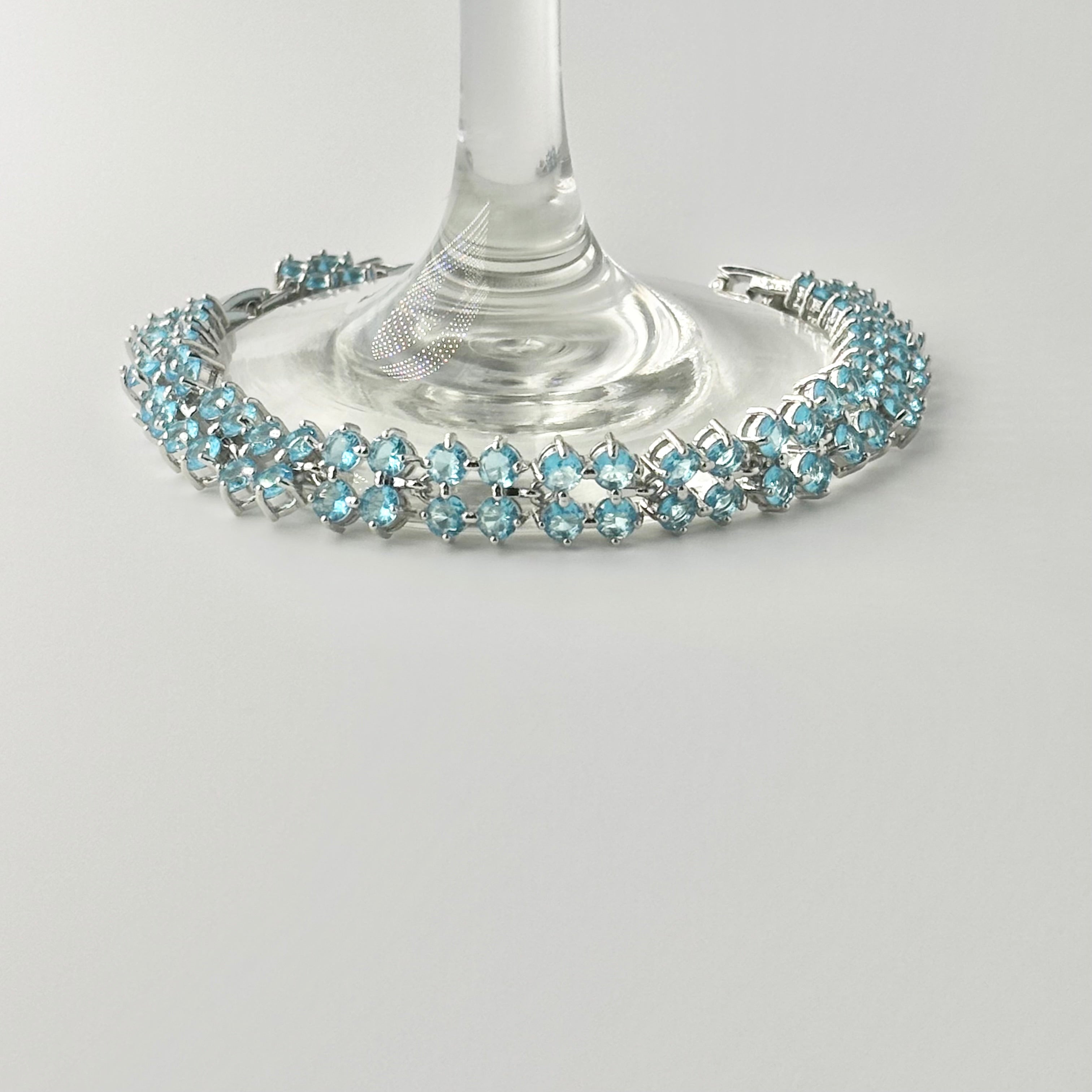 Aquamarine Blue Round-Cut Double-Row Tennis Bracelet