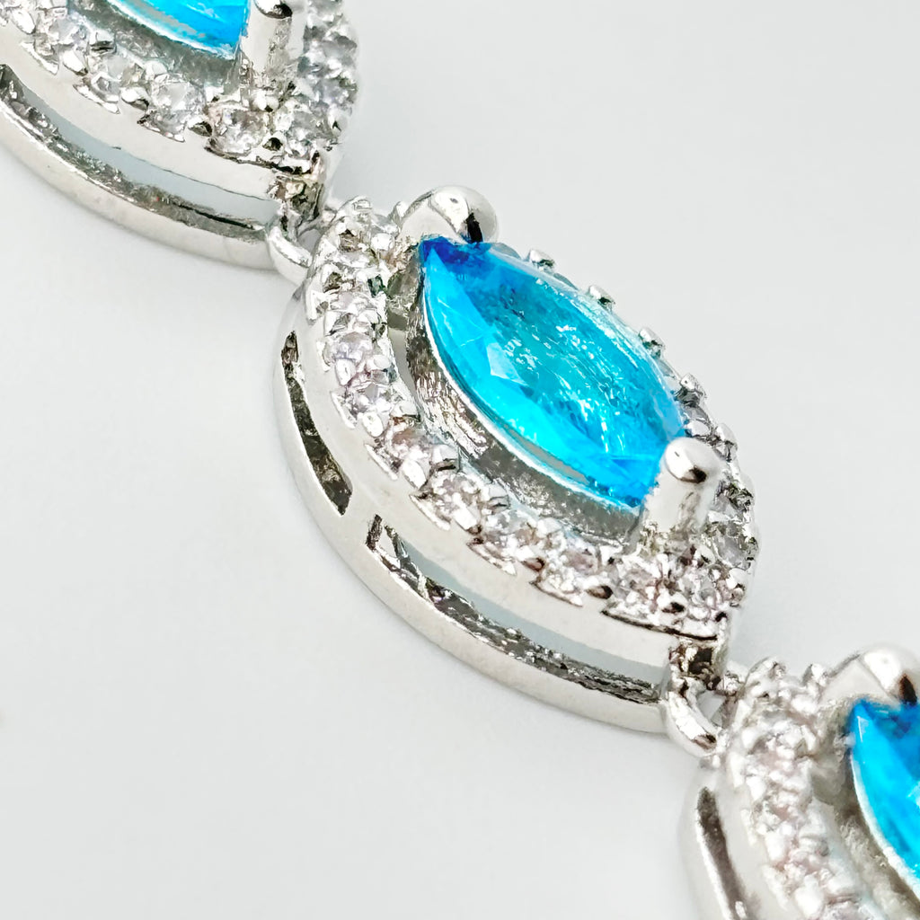 Aquamarine Blue Marquise Halo Tennis Bracelet with Box Clasp