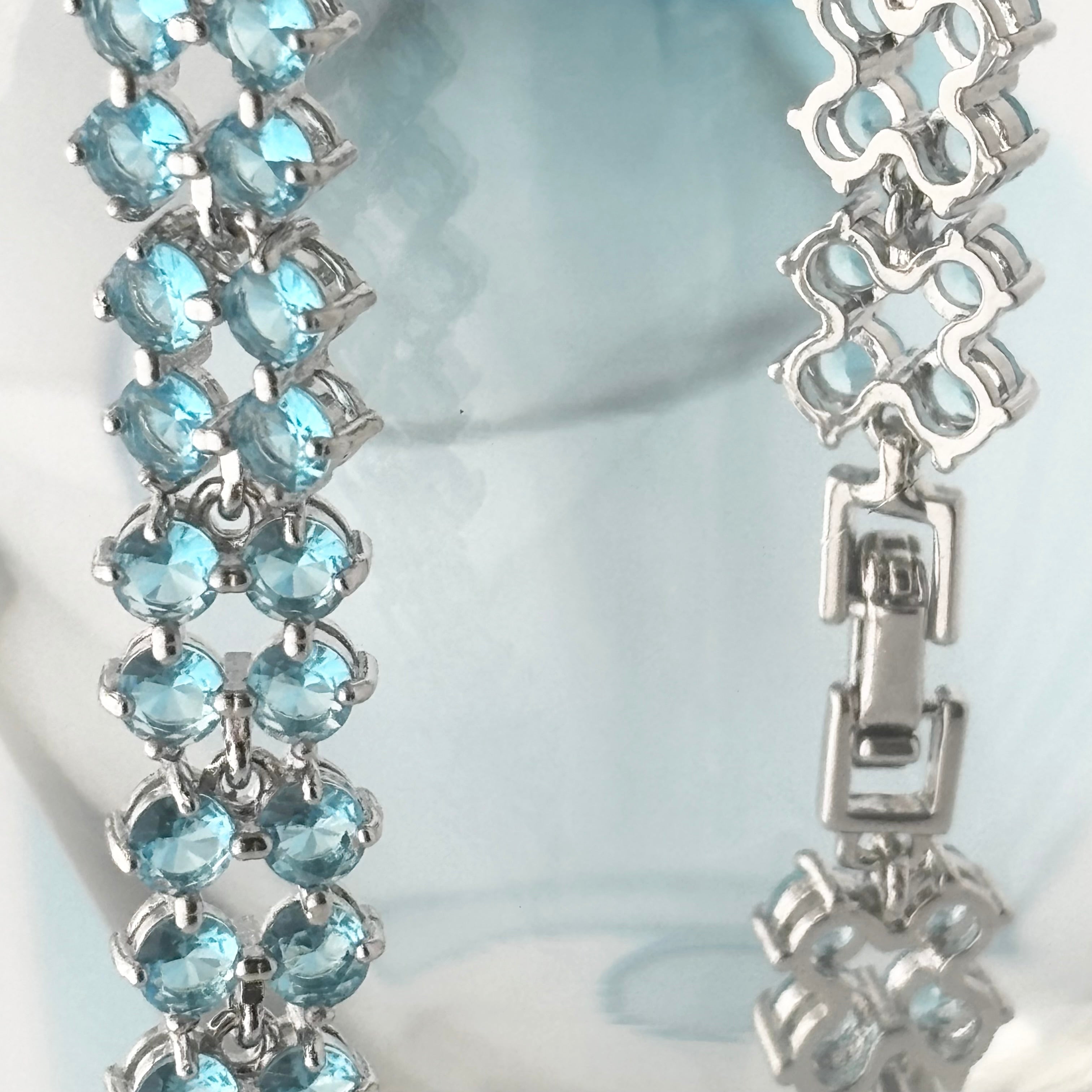 Aquamarine Blue Round-Cut Double-Row Tennis Bracelet