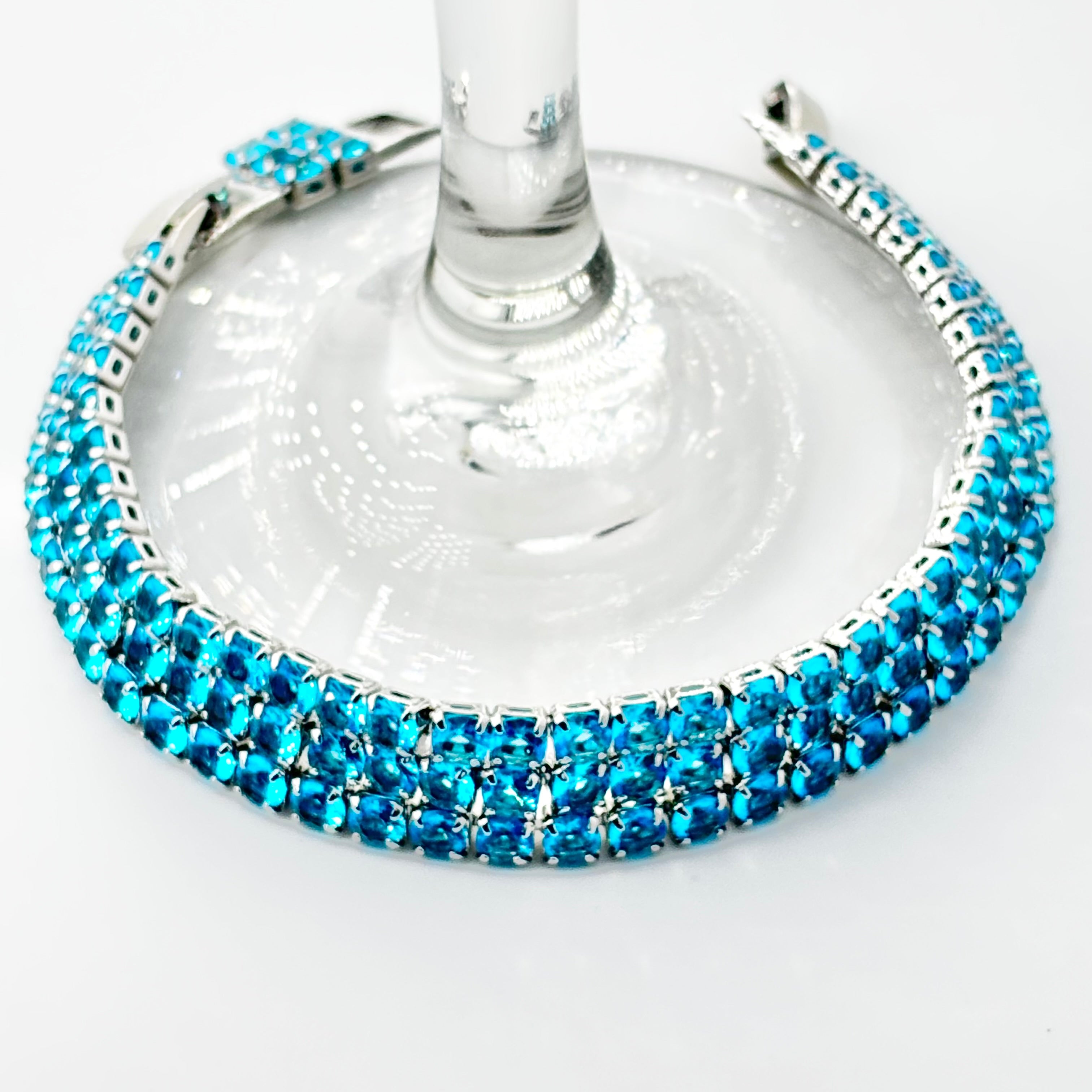 Aquamarine Blue Triple-Row Round-Cut Tennis Bracelet