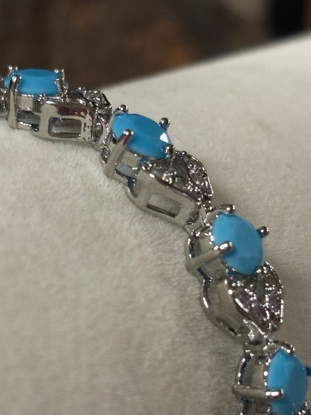Turquoise-Blue Tennis Bracelet with Cubic Zirconia Accents