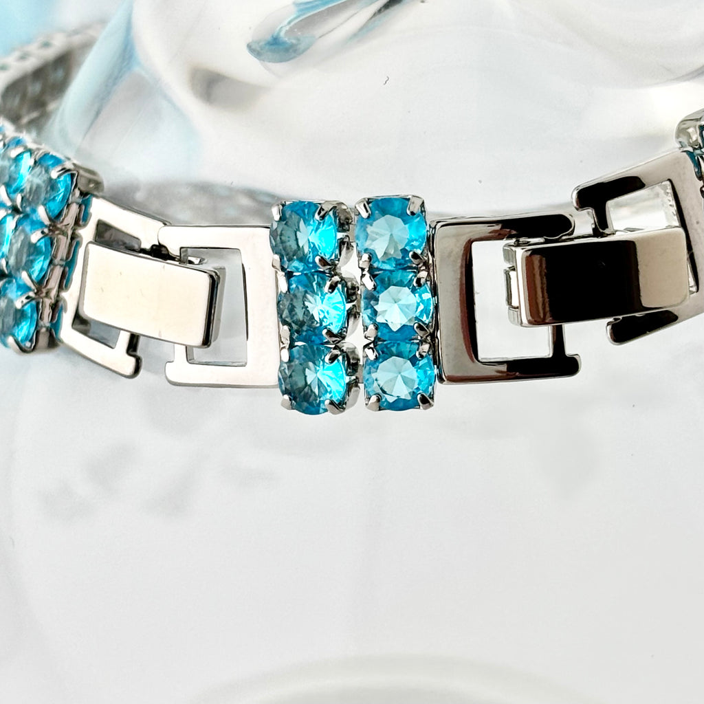 Aquamarine Blue Triple-Row Round-Cut Tennis Bracelet