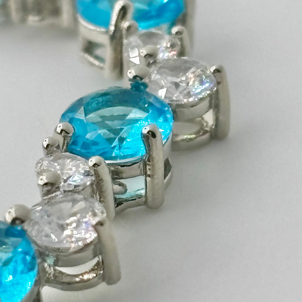 Blue Round Stone Cluster Tennis Bracelet with Clear Cubic Zirconia