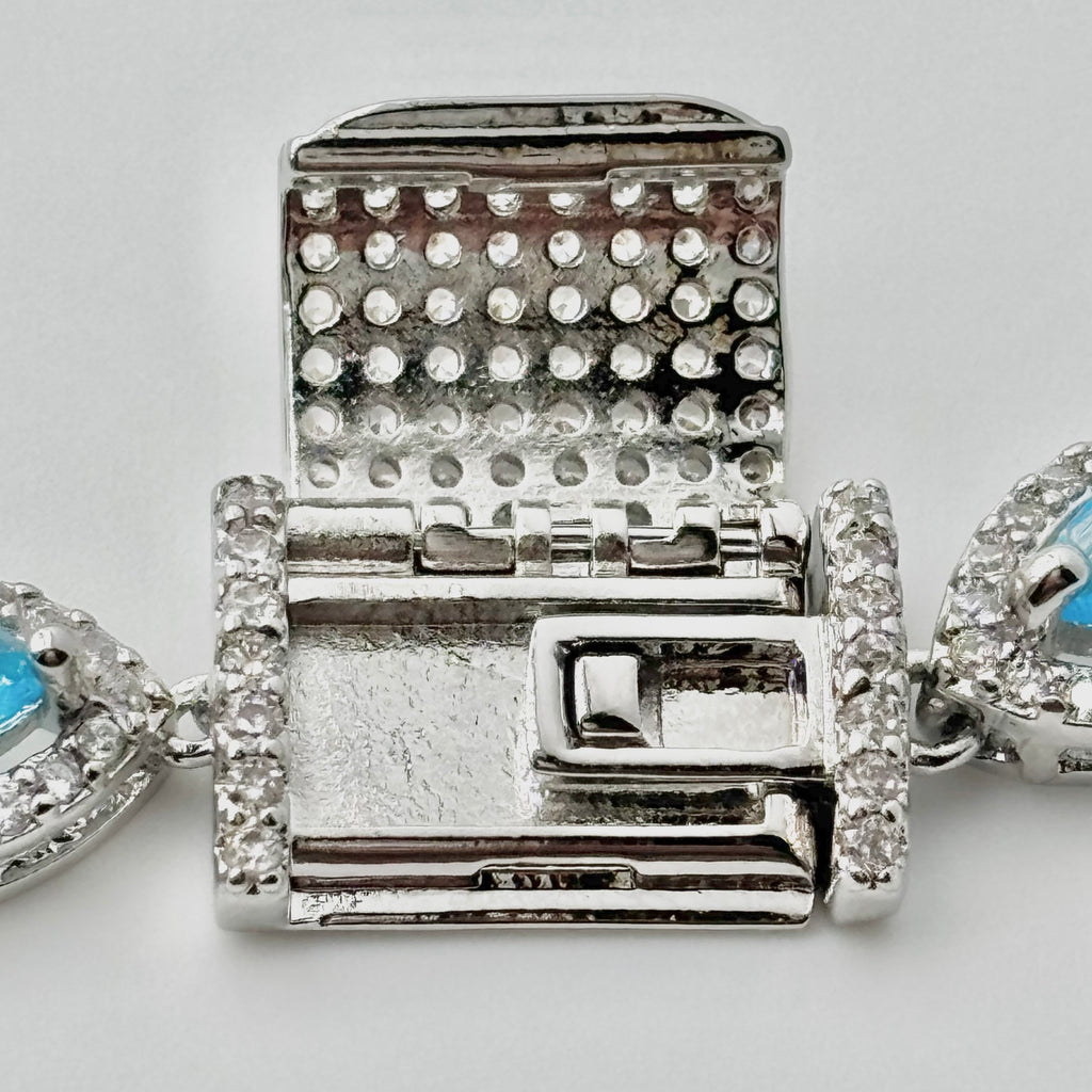 Aquamarine Blue Marquise Halo Tennis Bracelet with Box Clasp