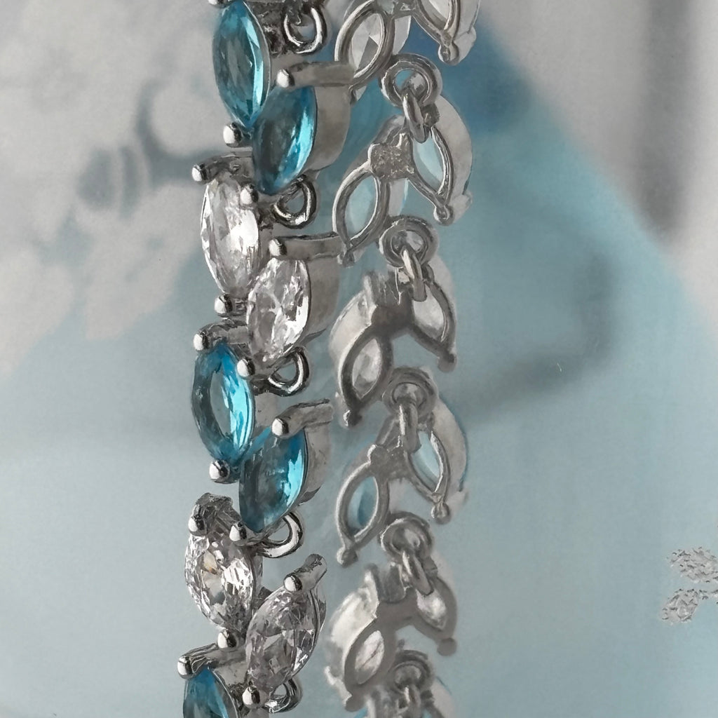 Aquamarine Blue Floral Tennis Bracelet with Marquise Cubic Zirconia