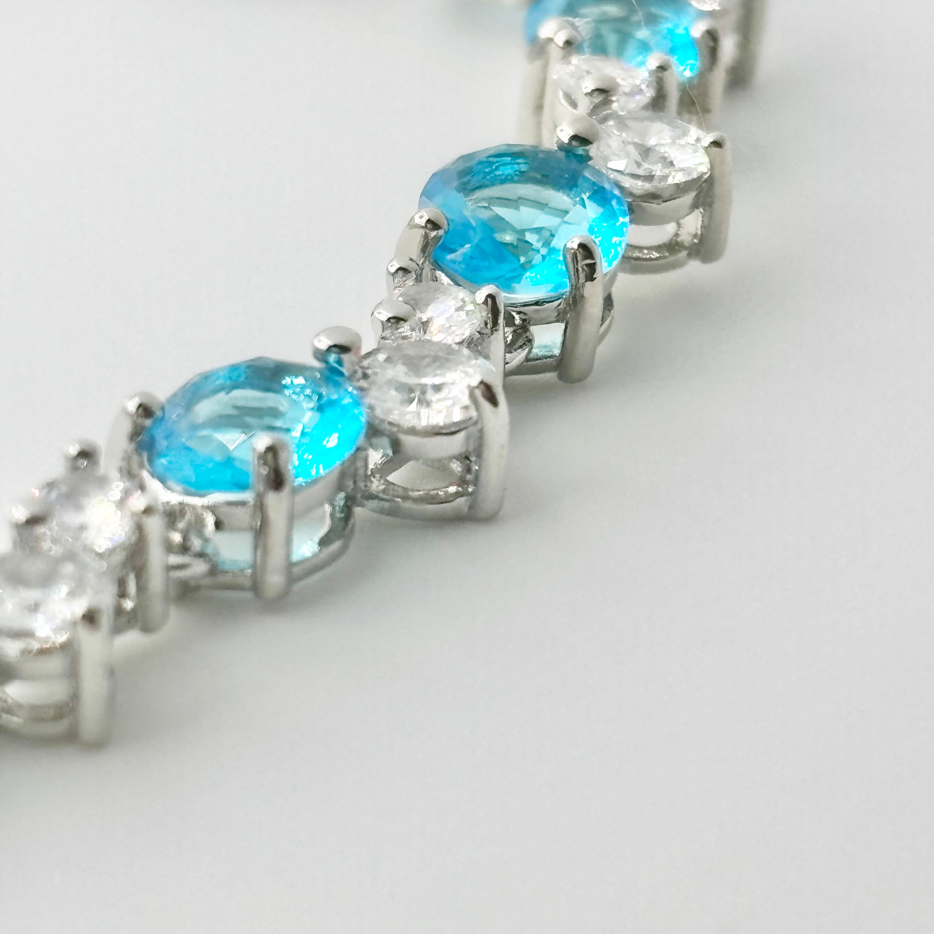Blue Round Stone Cluster Tennis Bracelet with Clear Cubic Zirconia