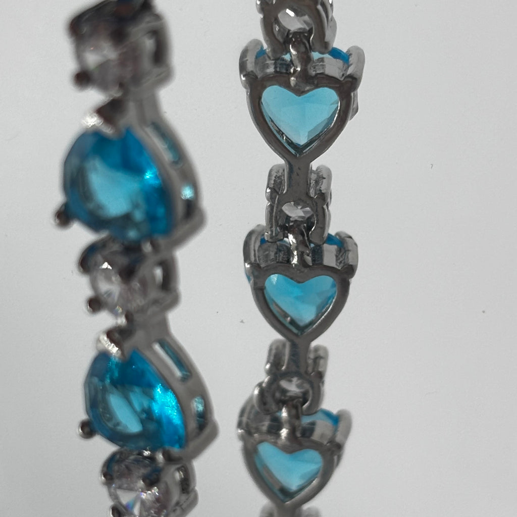 Aquamarine Blue Heart Tennis Bracelet with Cubic Zirconia