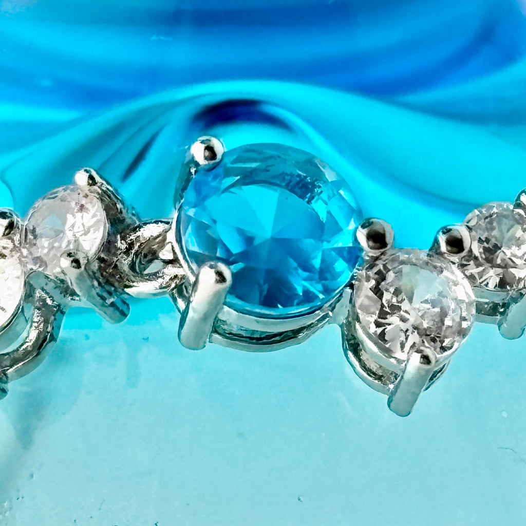 Blue Round Stone Cluster Tennis Bracelet with Clear Cubic Zirconia