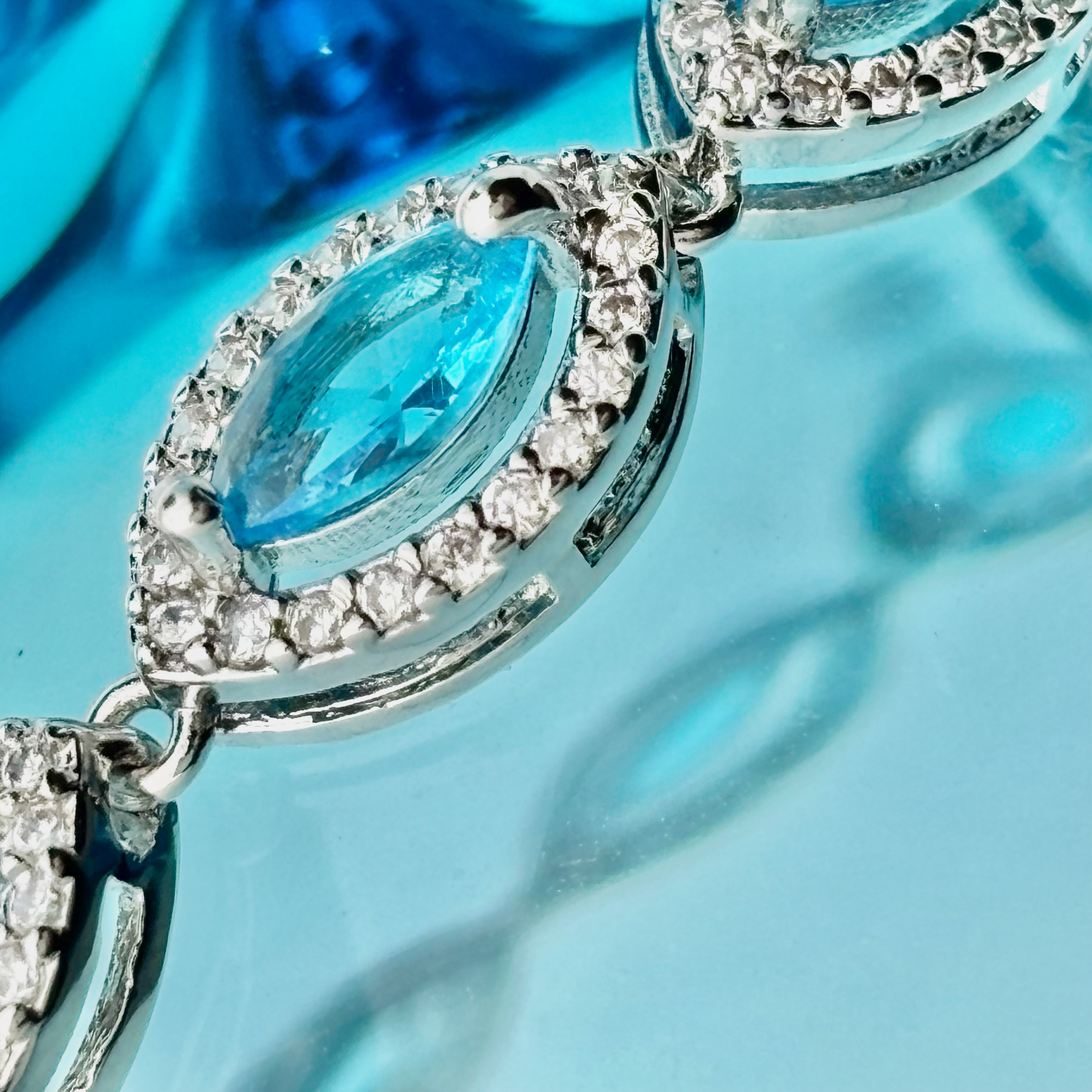 Aquamarine Blue Marquise Halo Tennis Bracelet with Box Clasp
