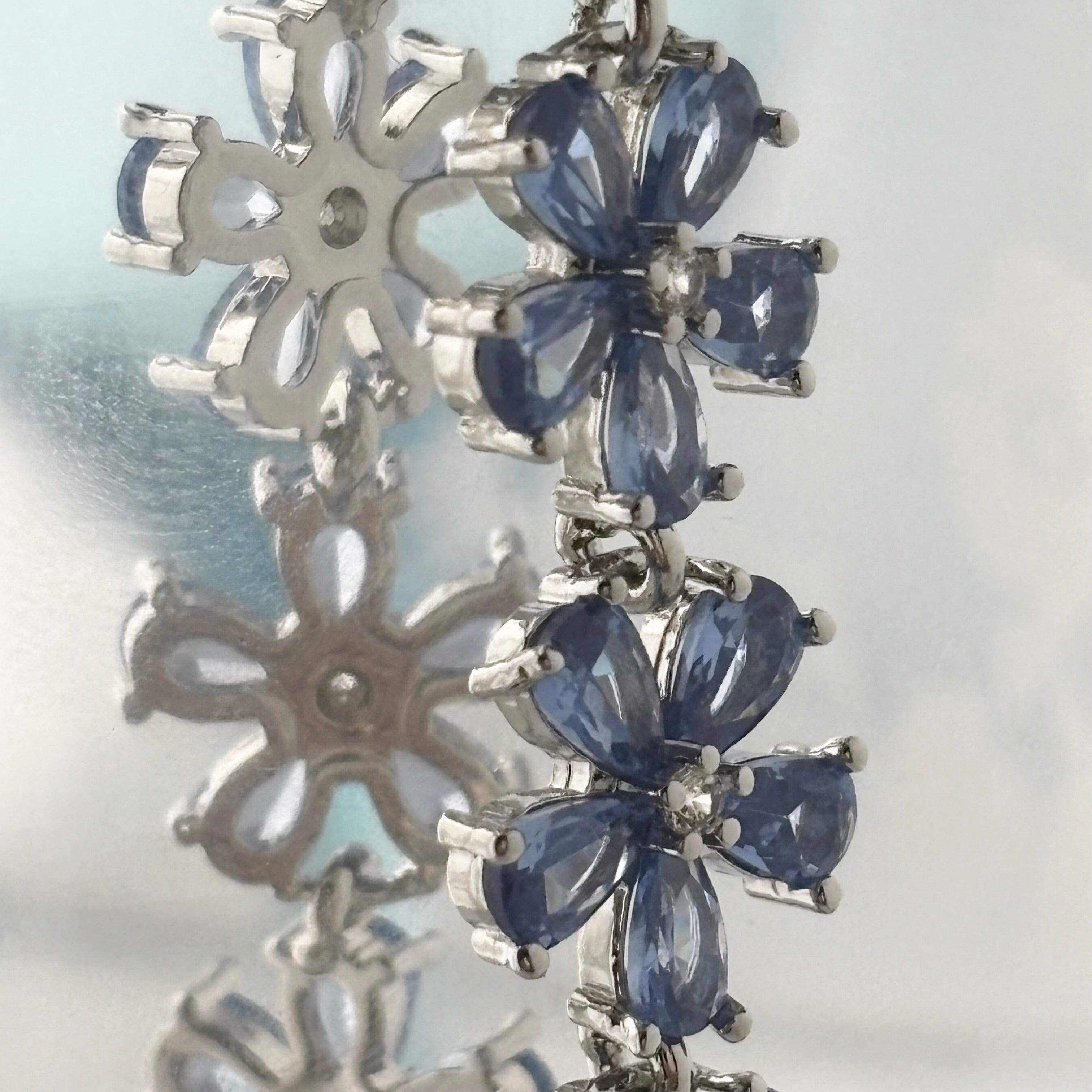 Blue Floral Bracelet with Pear-Cut Stones & Round CZ Center Stone