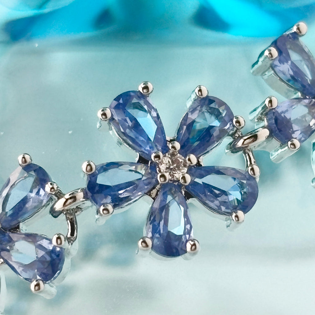 Blue Floral Bracelet with Pear-Cut Stones & Round CZ Center Stone
