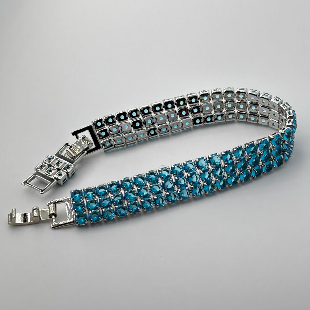 Aquamarine Blue Triple-Row Round-Cut Tennis Bracelet