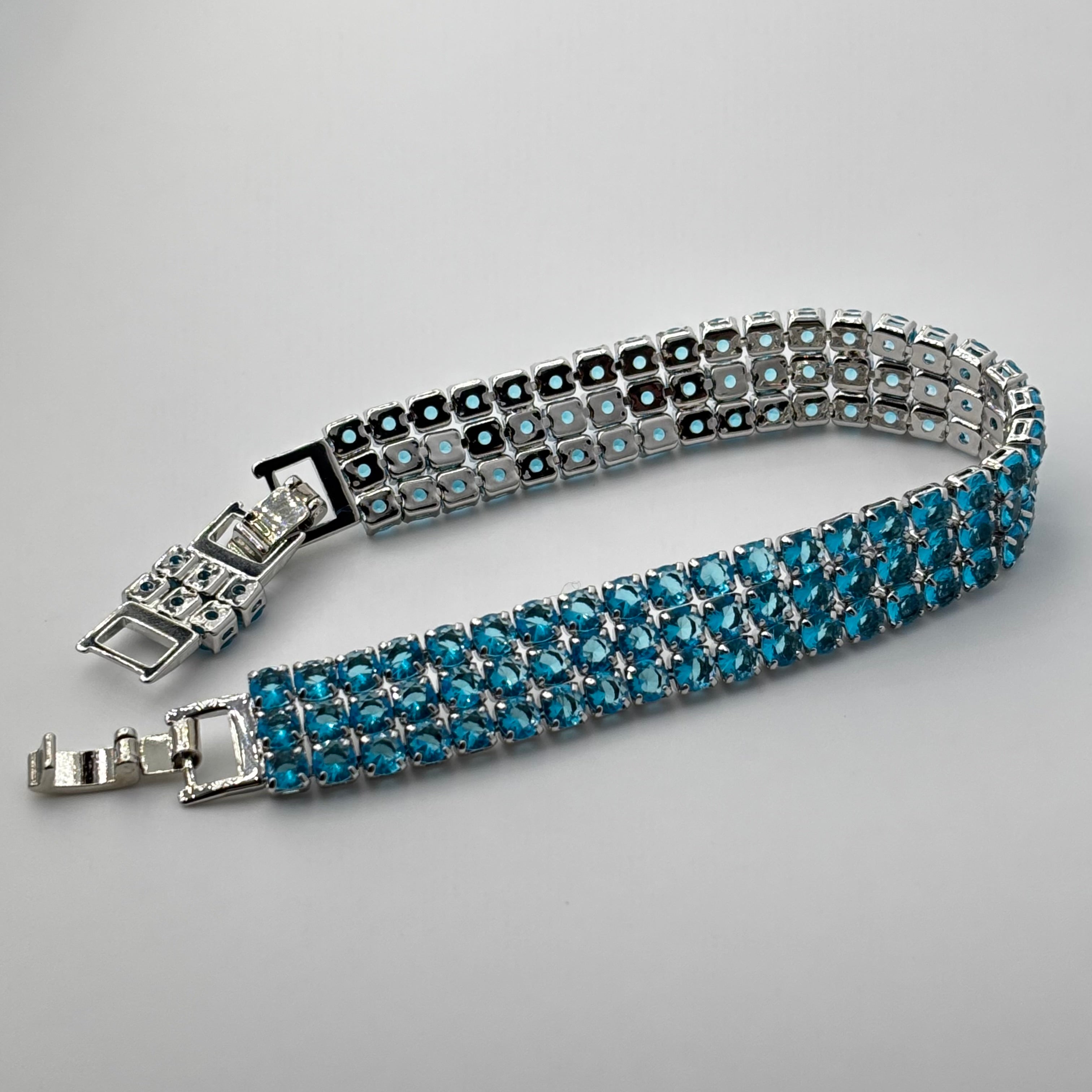 Aquamarine Blue Triple-Row Round-Cut Tennis Bracelet