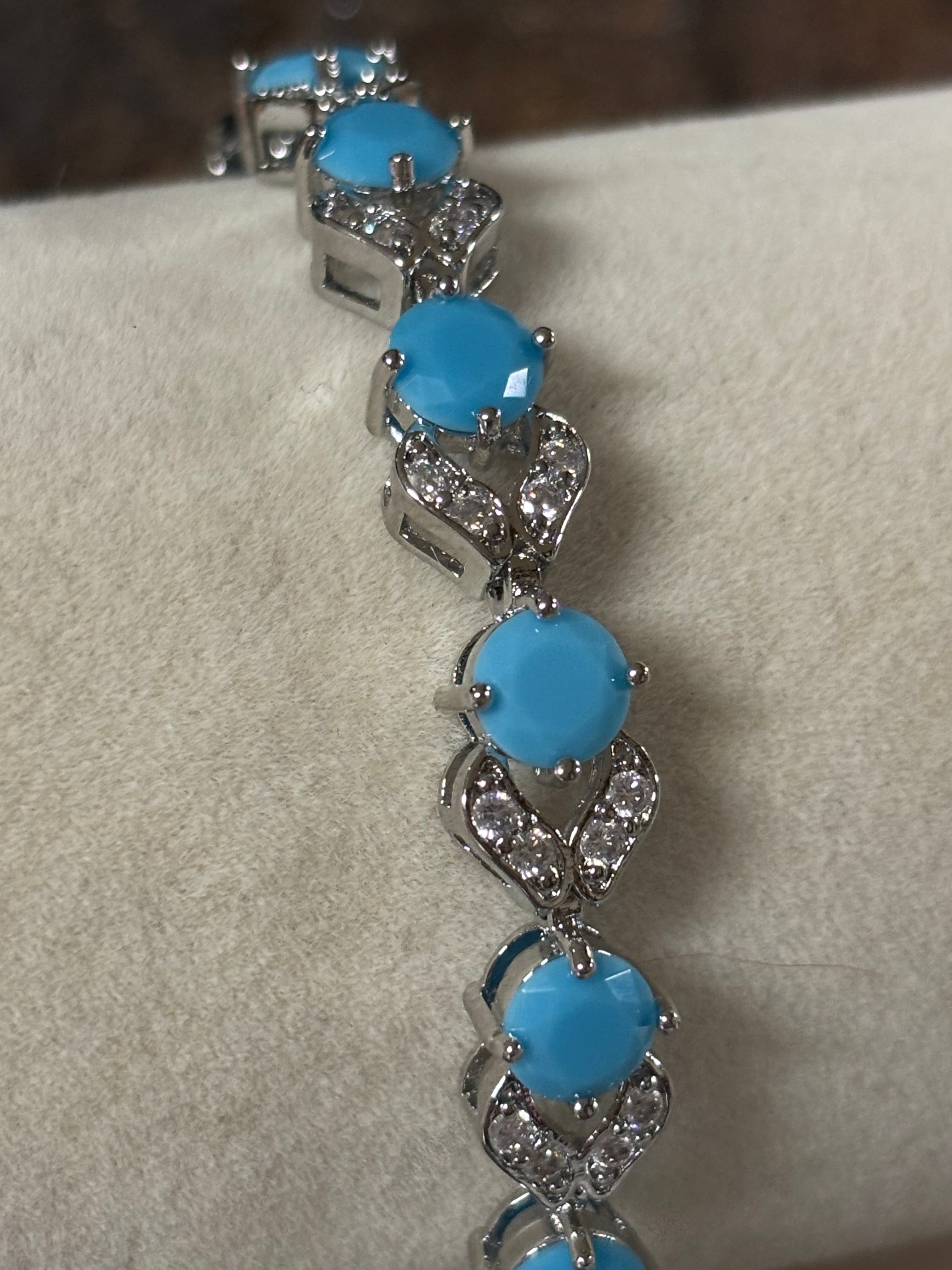 Turquoise-Blue Tennis Bracelet with Cubic Zirconia Accents