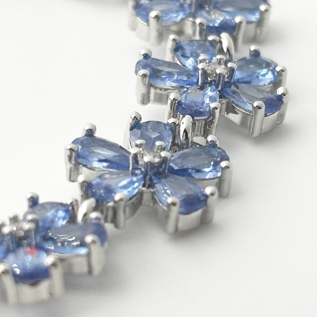 Blue Floral Bracelet with Pear-Cut Stones & Round CZ Center Stone