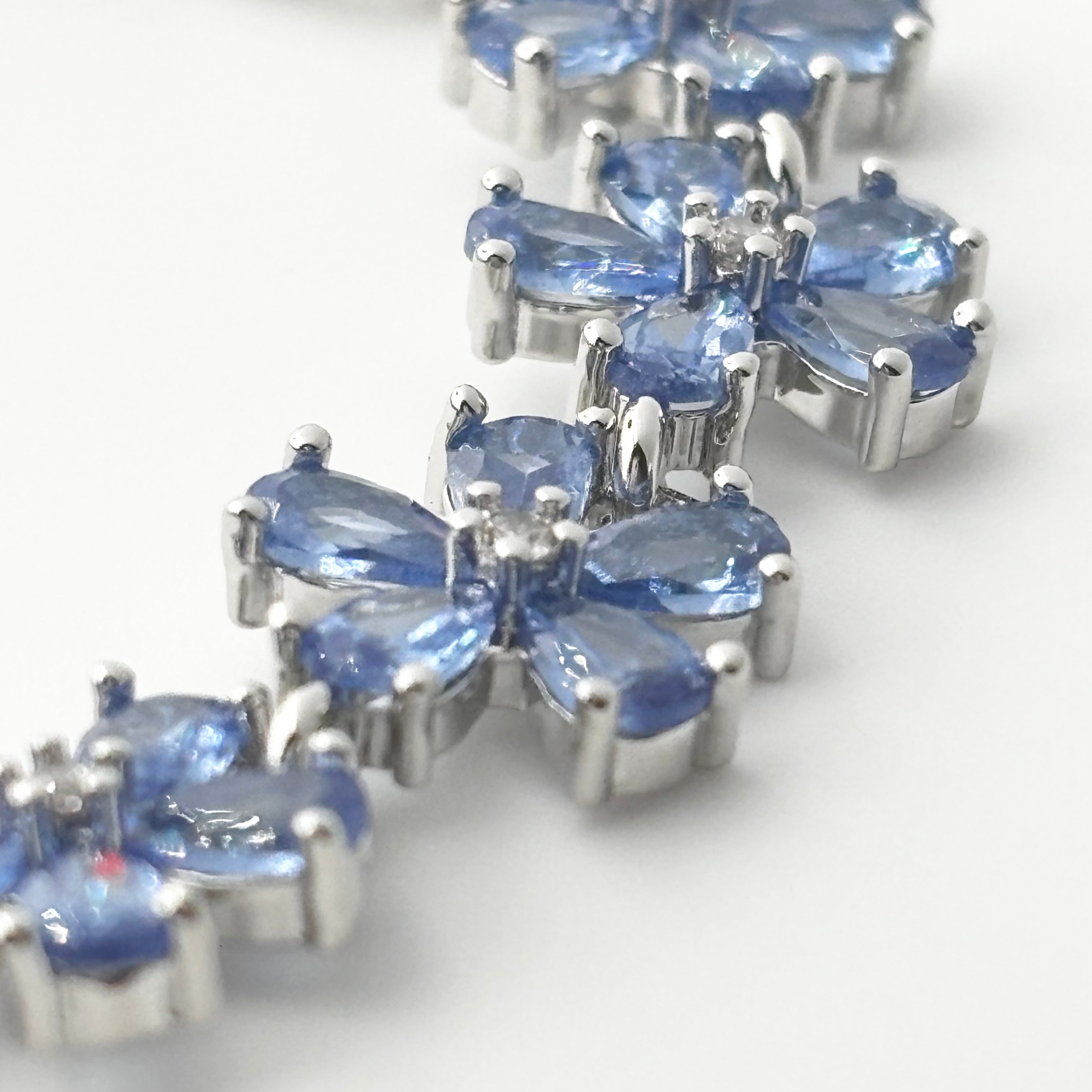 Blue Floral Bracelet with Pear-Cut Stones & Round CZ Center Stone