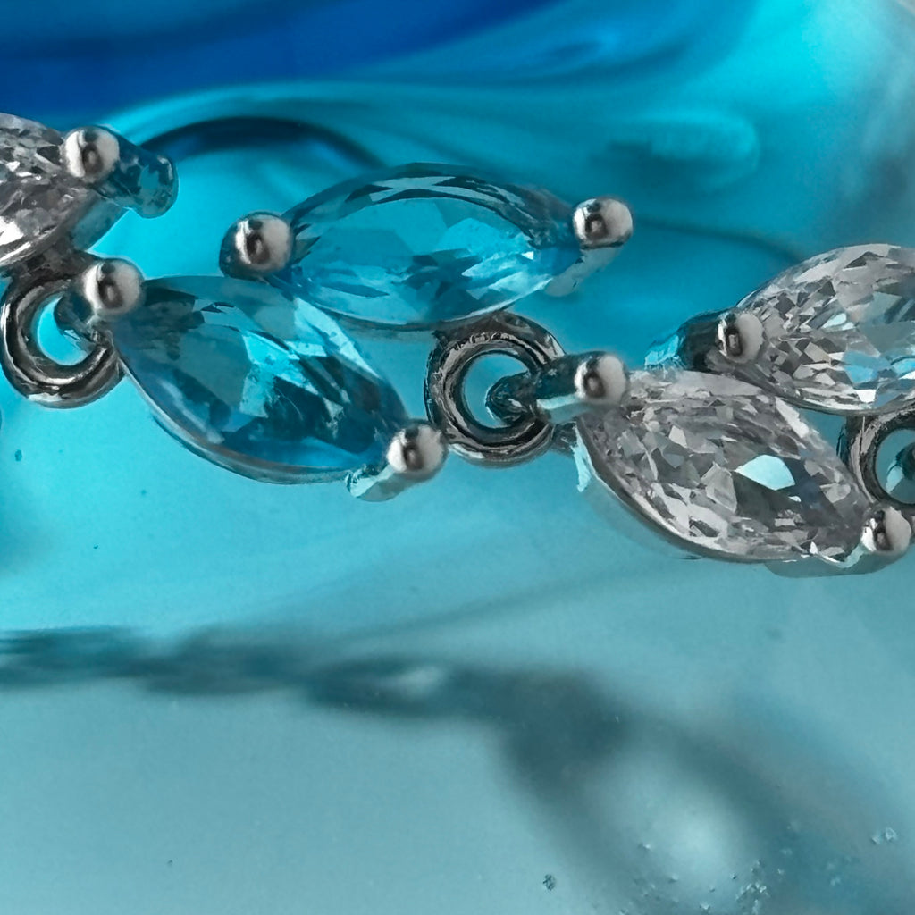 Aquamarine Blue Floral Tennis Bracelet with Marquise Cubic Zirconia