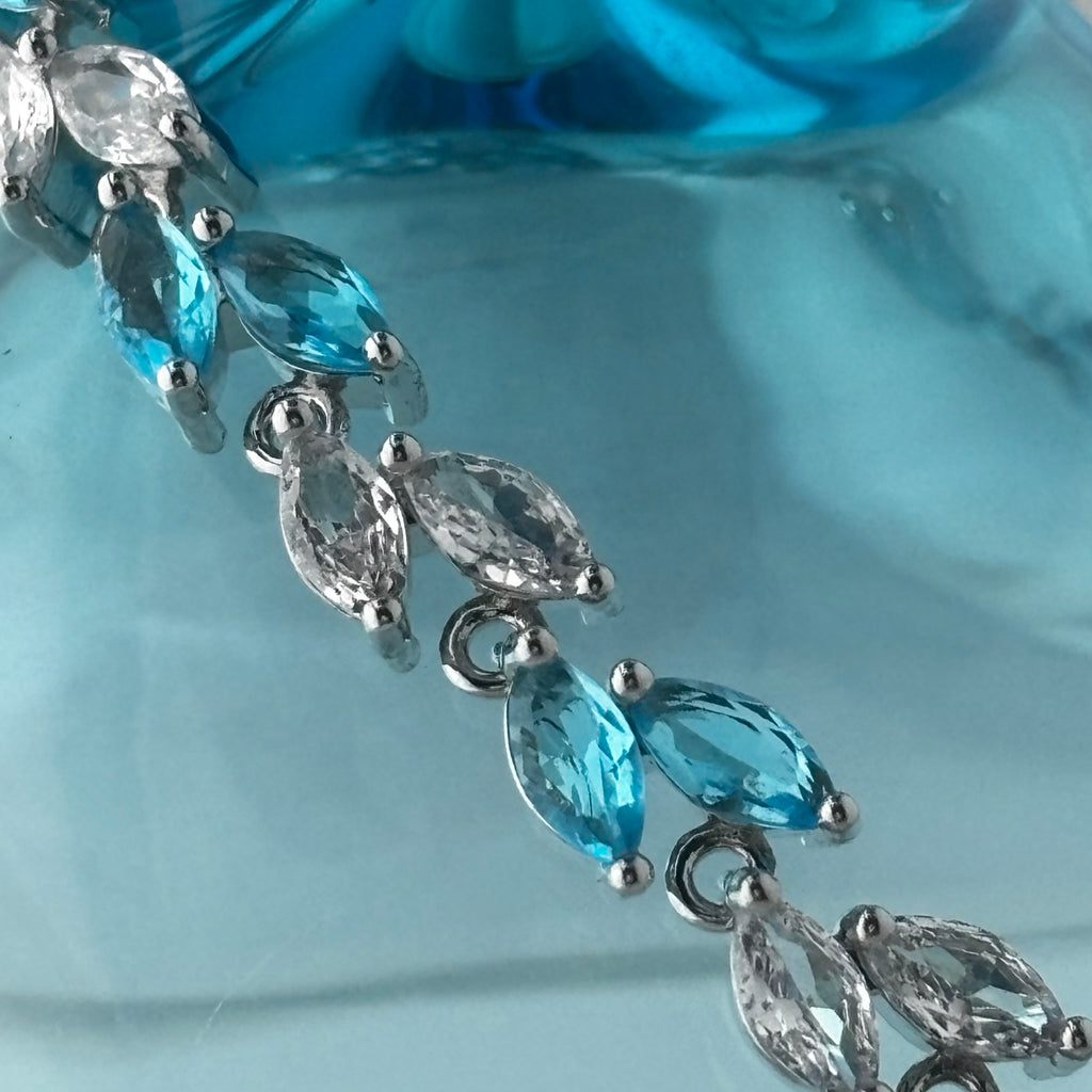 Aquamarine Blue Floral Tennis Bracelet with Marquise Cubic Zirconia
