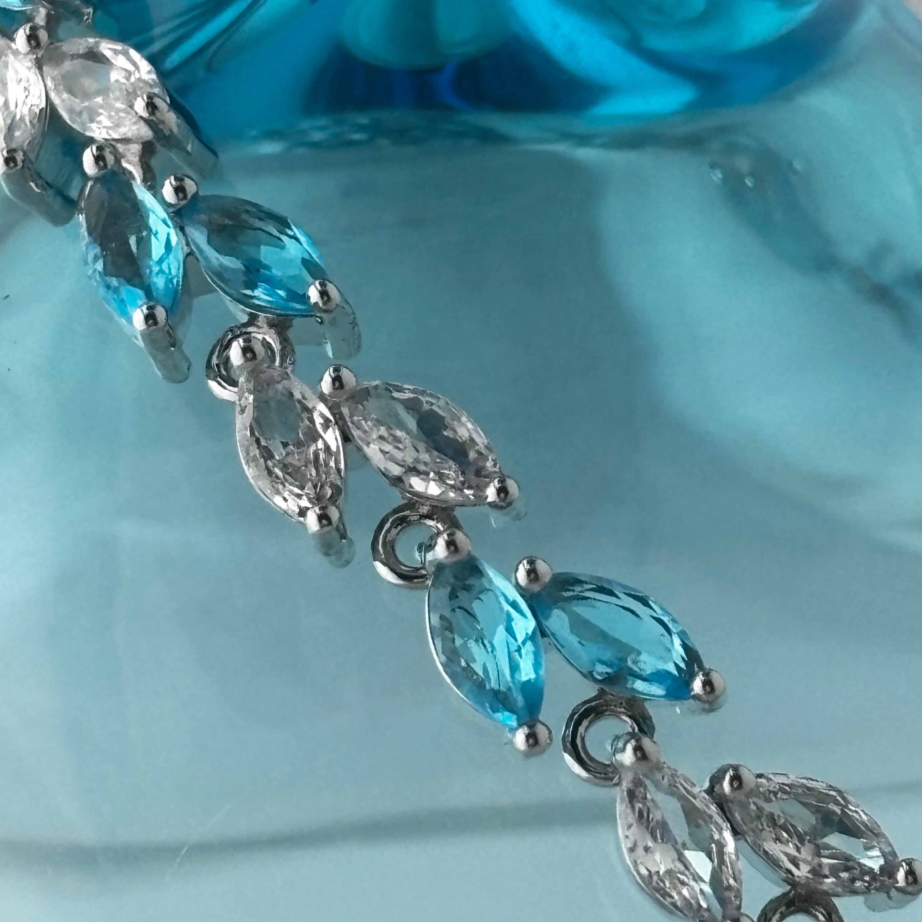 Aquamarine Blue Floral Tennis Bracelet with Marquise Cubic Zirconia