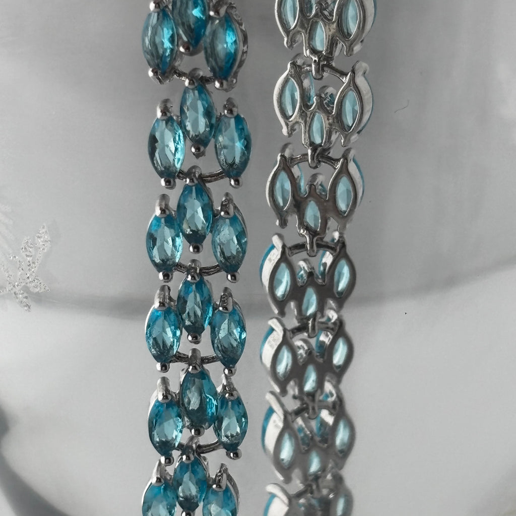 Aquamarine Blue Marquise Triple-Row Bracelet