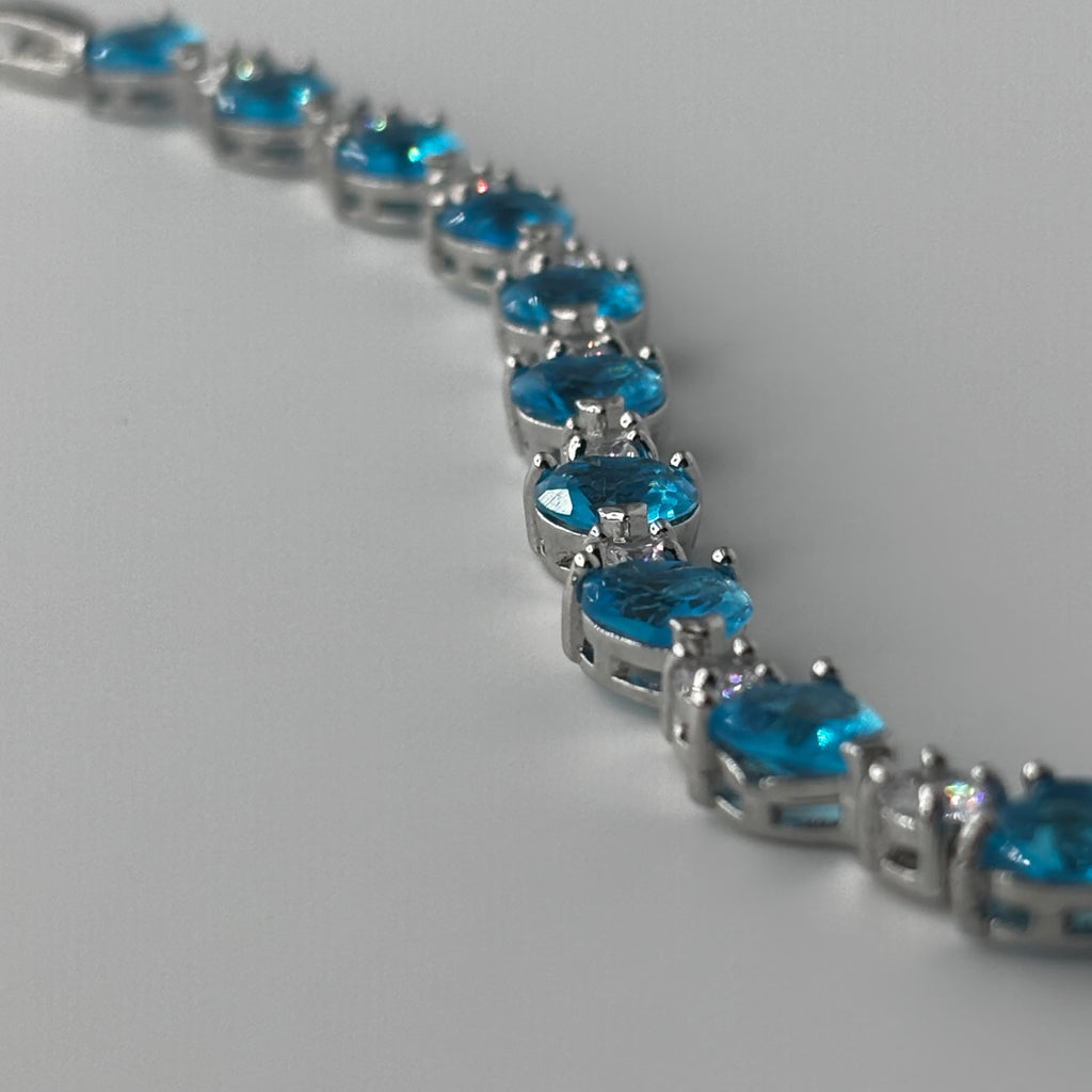 Aquamarine Blue Heart Tennis Bracelet with Cubic Zirconia