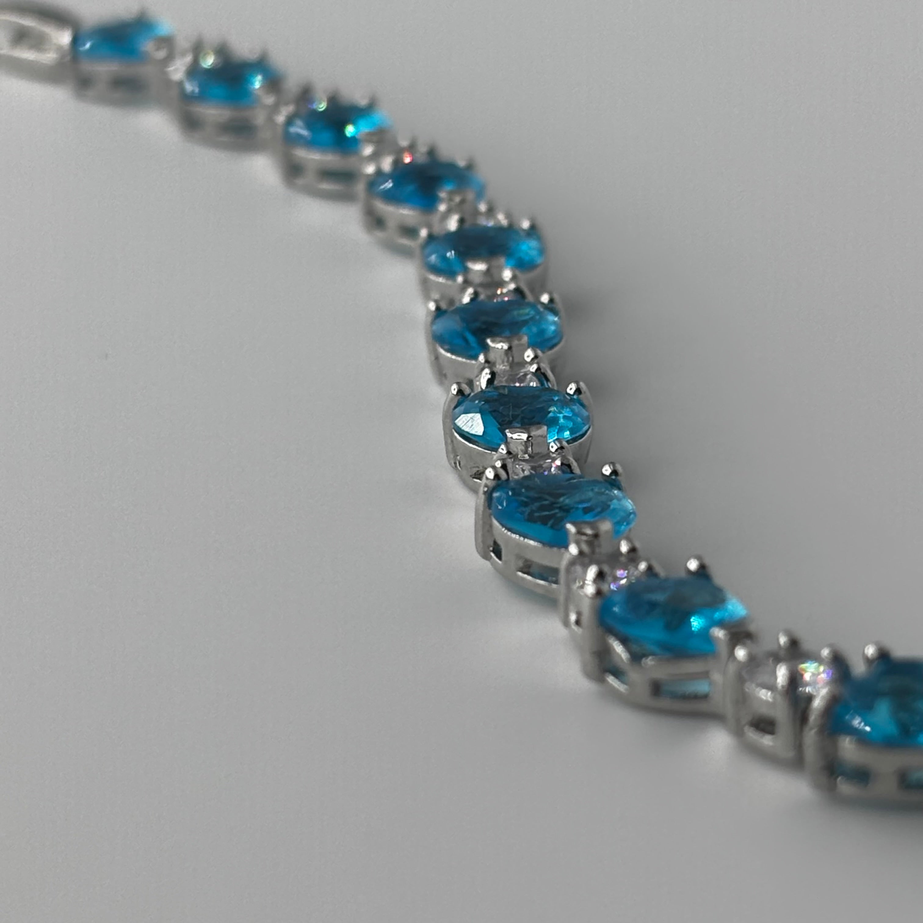 Aquamarine Blue Heart Tennis Bracelet with Cubic Zirconia