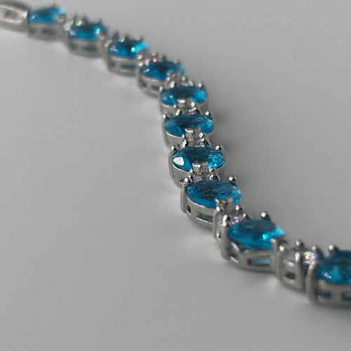 Aquamarine Blue Heart Tennis Bracelet with Cubic Zirconia