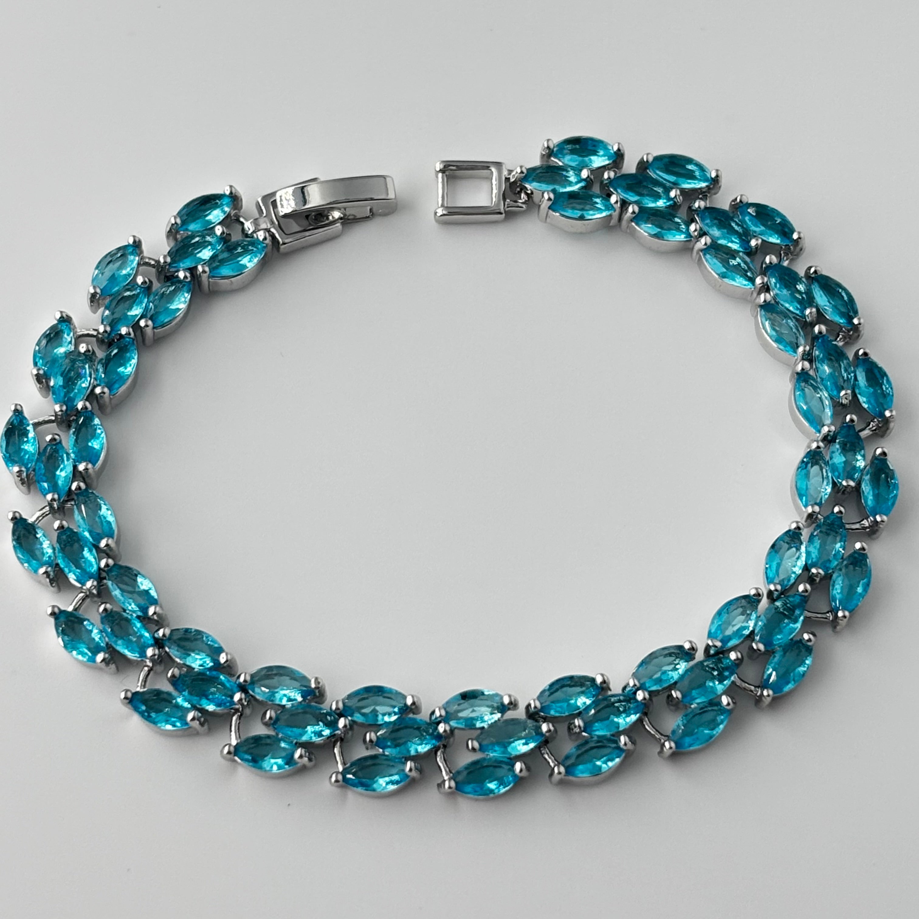 Aquamarine Blue Marquise Triple-Row Bracelet