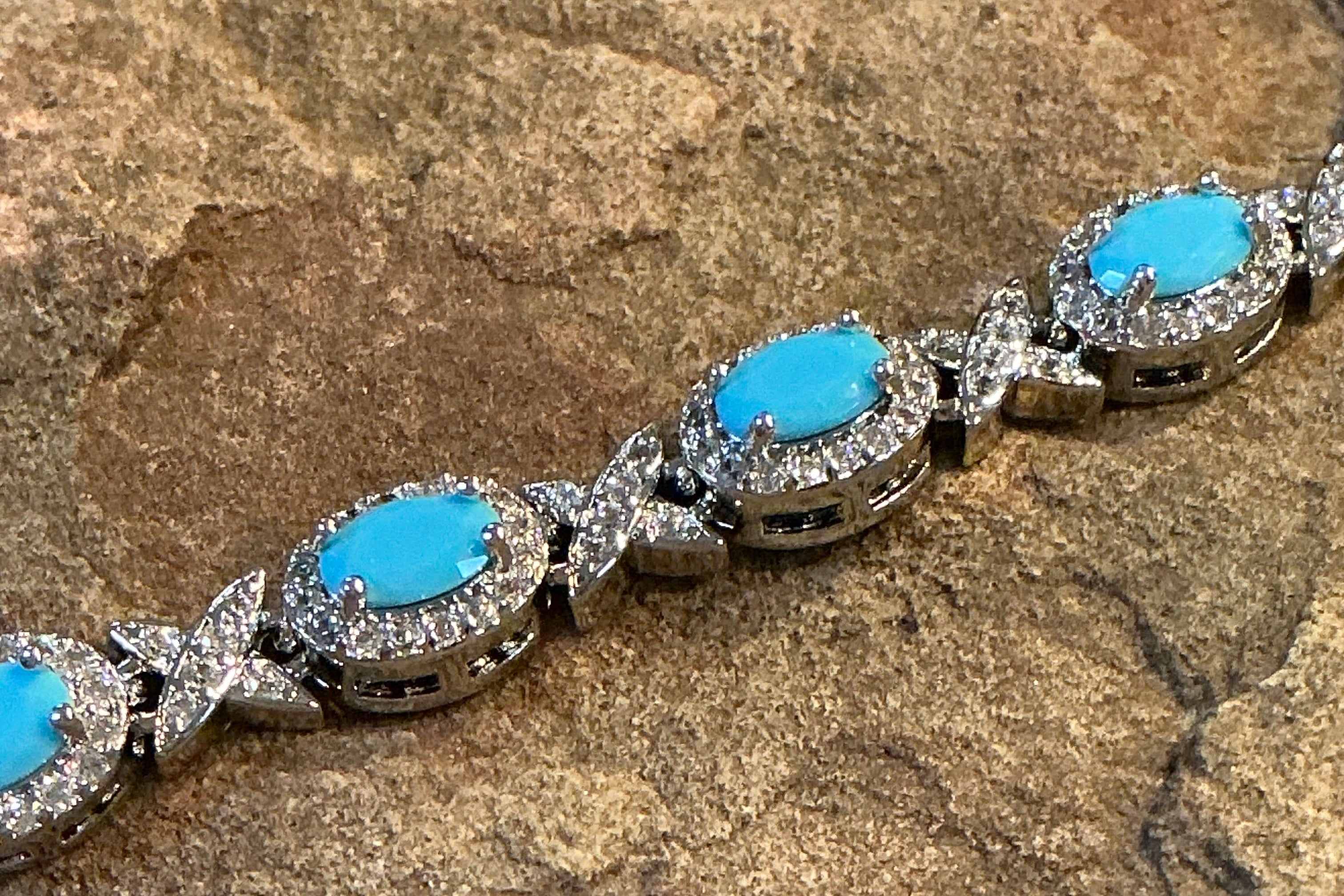 Turquoise Blue Oval Cut Link Tennis Bracelet with Cubic Zirconia