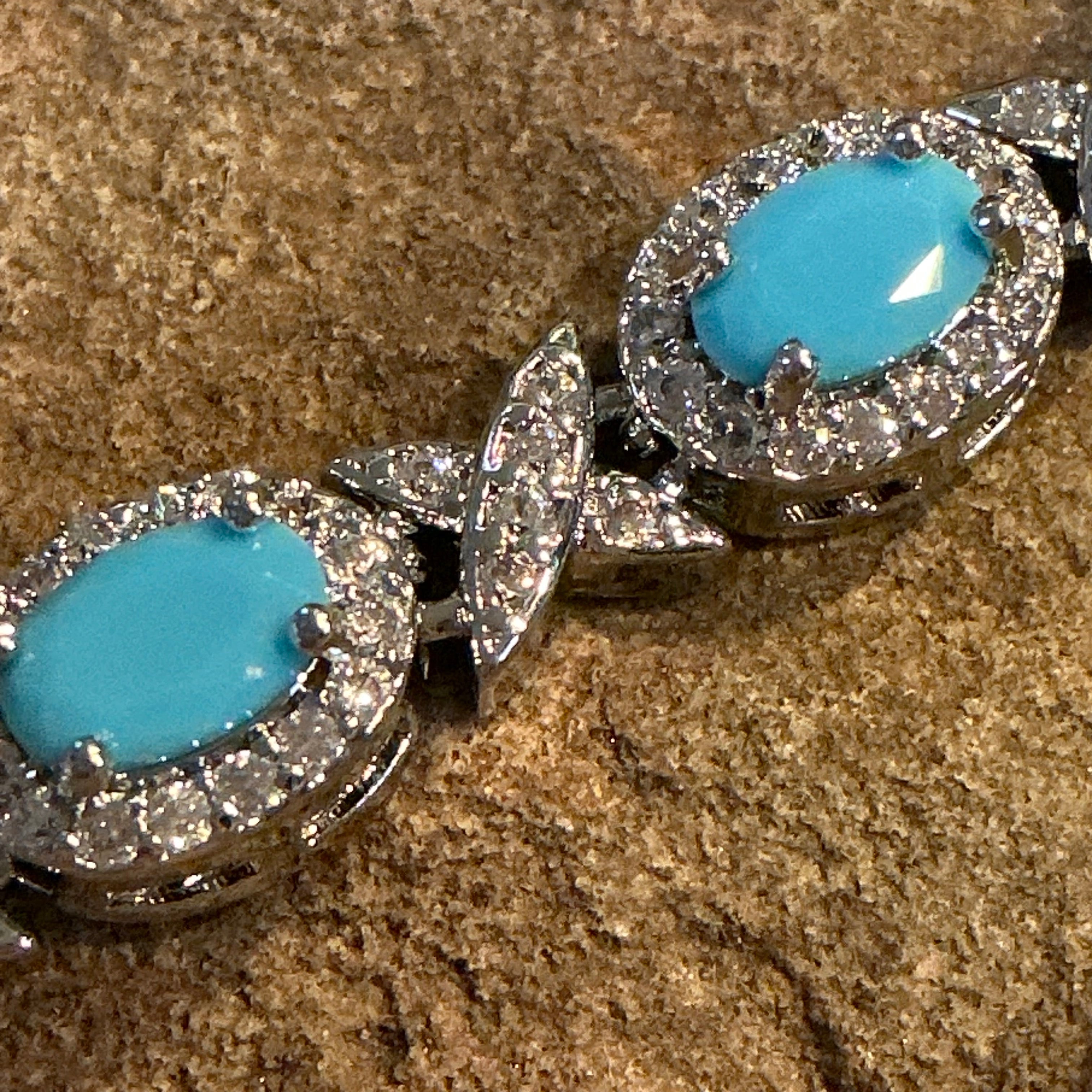 Turquoise Blue Oval Cut Link Tennis Bracelet with Cubic Zirconia