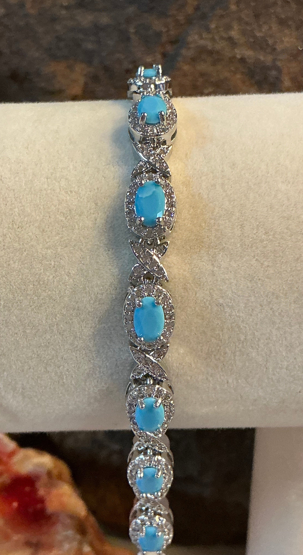 Turquoise Blue Oval Cut Link Tennis Bracelet with Cubic Zirconia