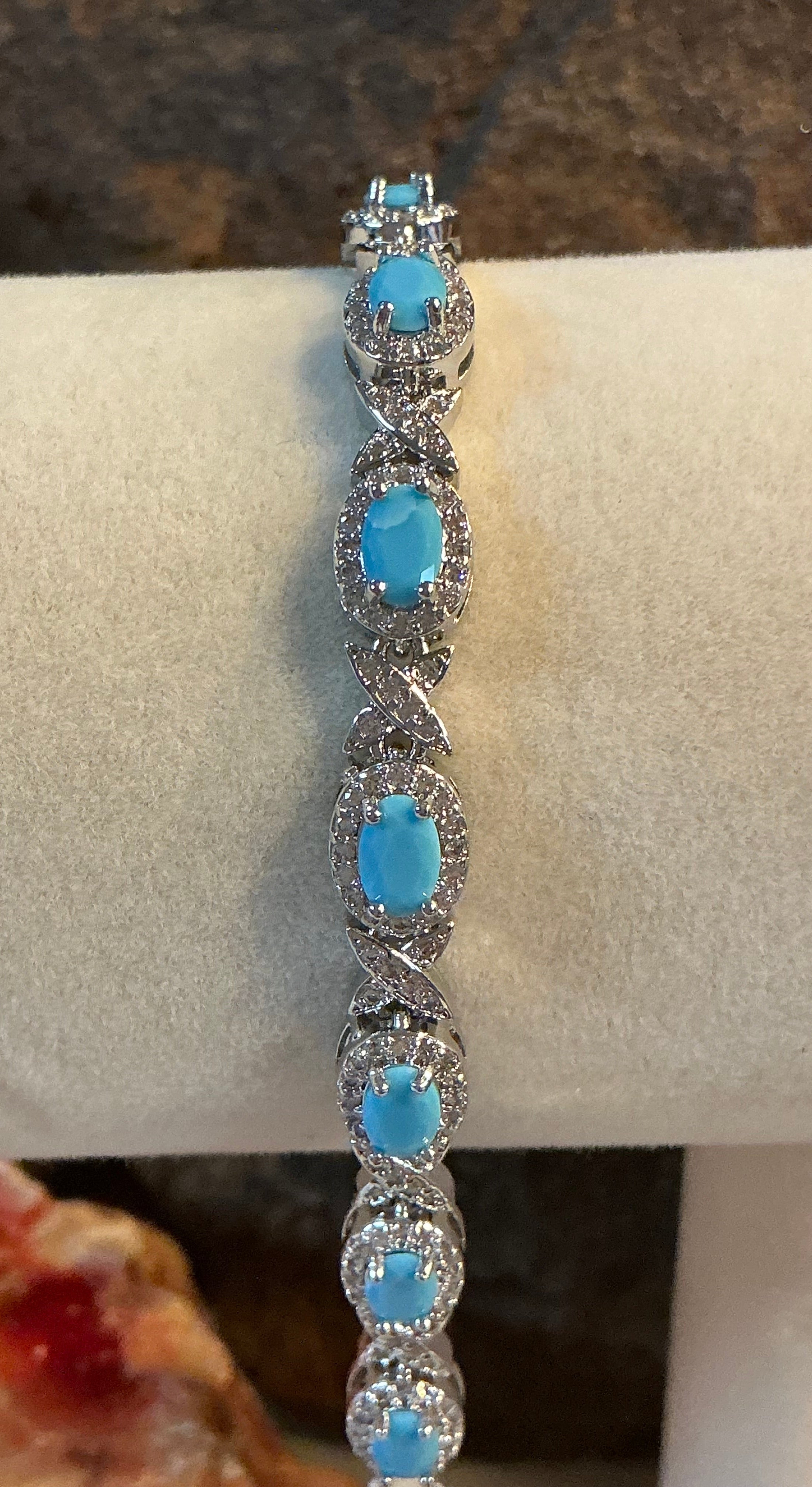 Turquoise Blue Oval Cut Link Tennis Bracelet with Cubic Zirconia