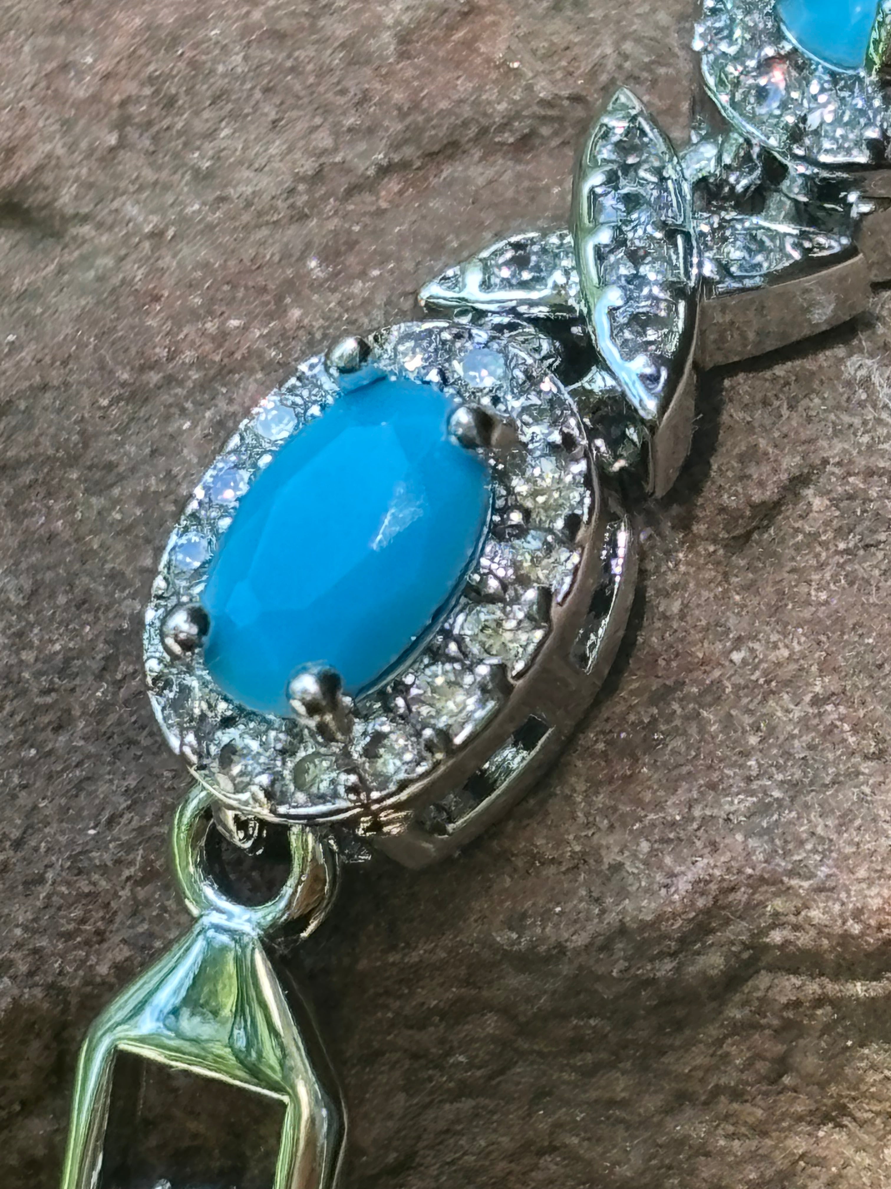 Turquoise Blue Oval Cut Link Tennis Bracelet with Cubic Zirconia