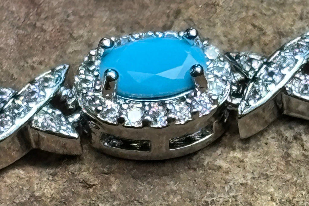 Turquoise Blue Oval Cut Link Tennis Bracelet with Cubic Zirconia