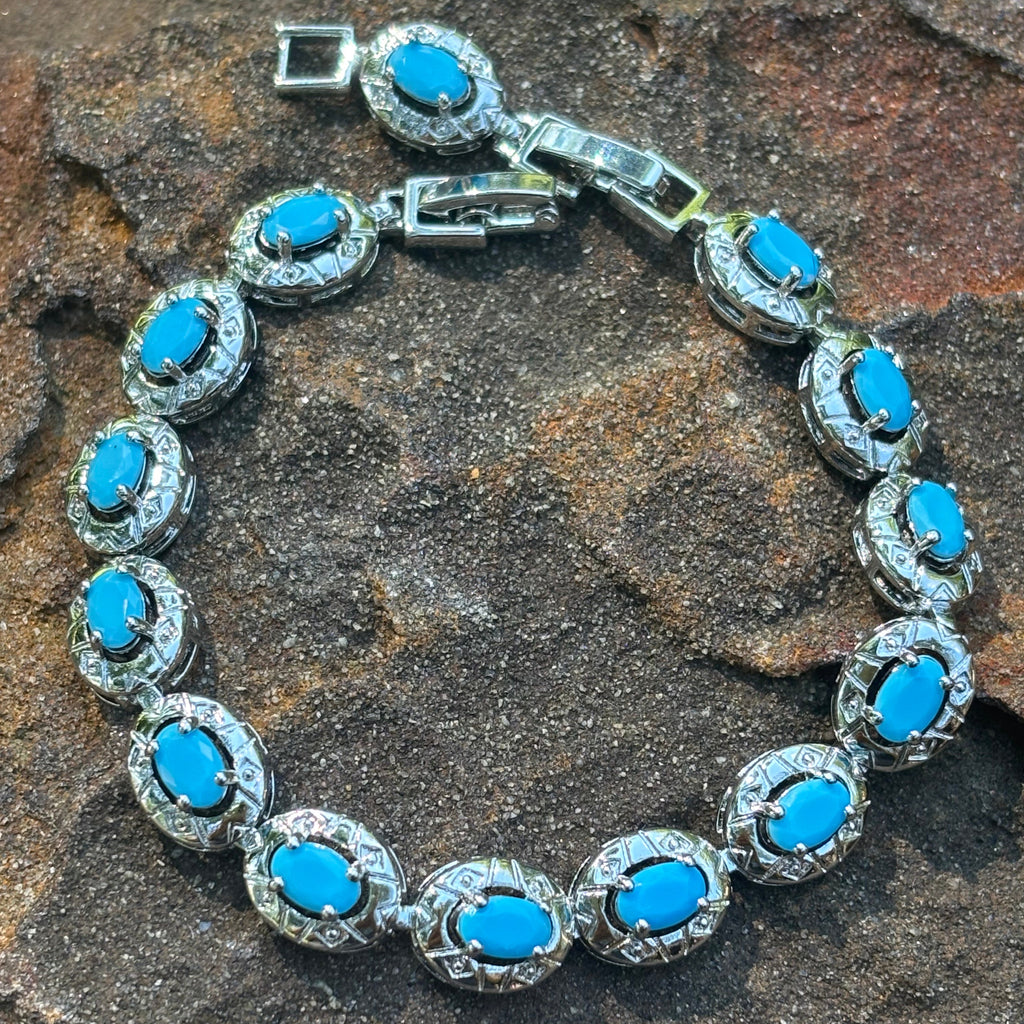 Turquoise-Blue Oval Cut Tennis Bracelet