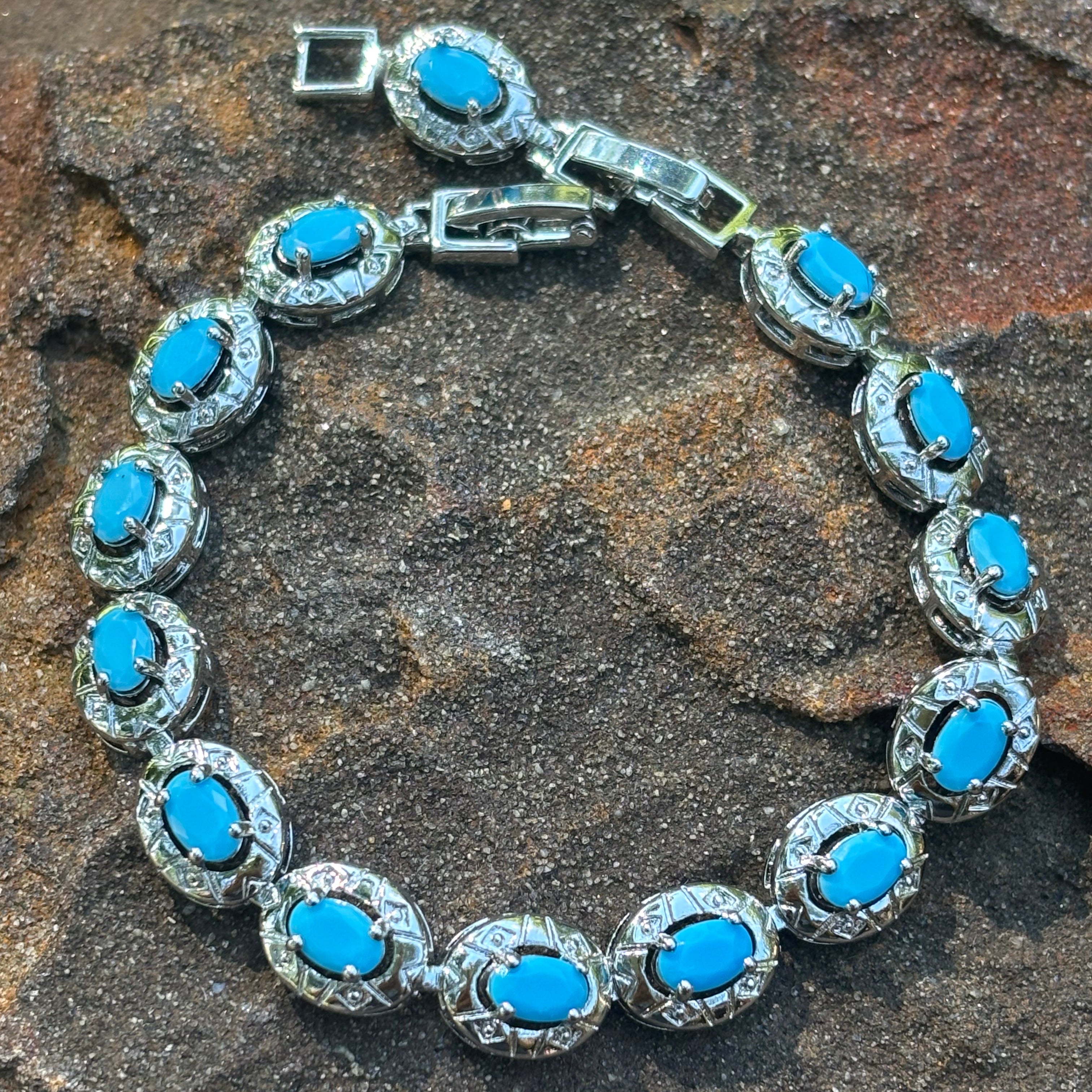 Turquoise-Blue Oval Cut Tennis Bracelet