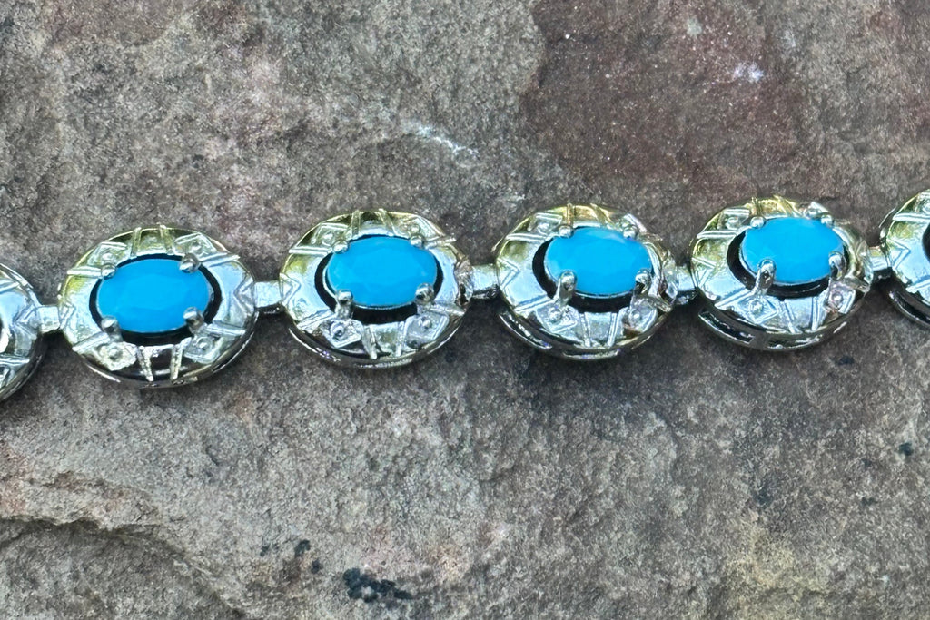 Turquoise-Blue Oval Cut Tennis Bracelet